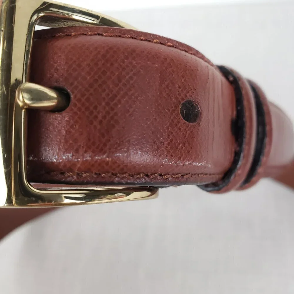 Arden Leather Co Brown Full Grain Cowhide Belt Gold Tone Brass Buckle Mens 50